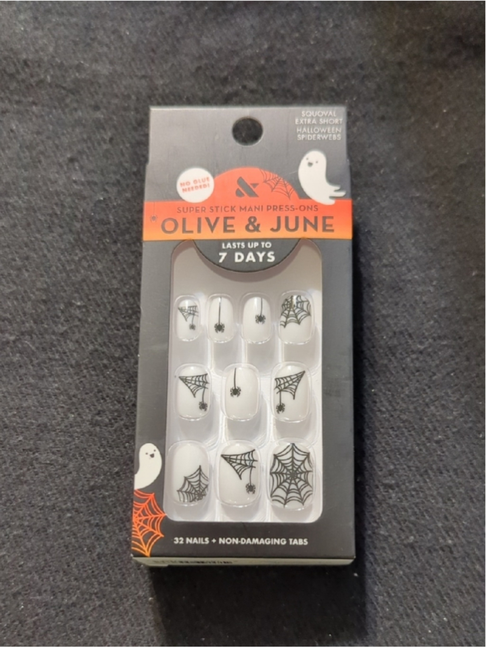 Olive & June Squoval Extra Short Halloween Spider Web - Press-On Nails